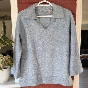 Soft Surroundings Light Blue Collared V-Neck Sweater